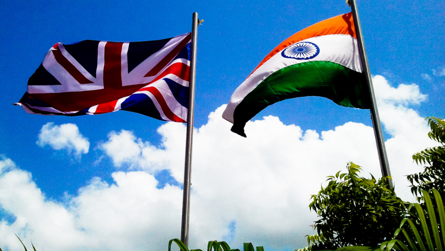 The flags of the United Kingdom and the Republic of India